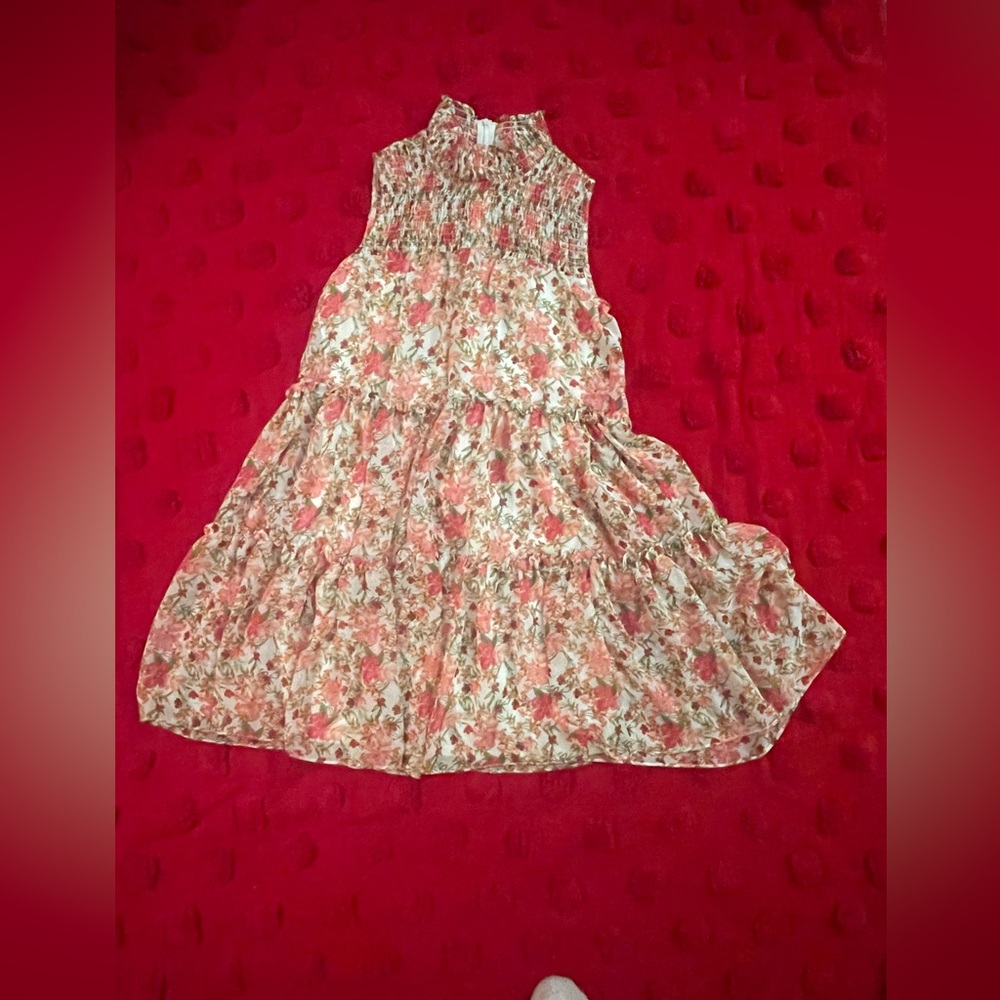 Taylor Sleeveless Dress High Neck Size Small With Pink Floral Pattern